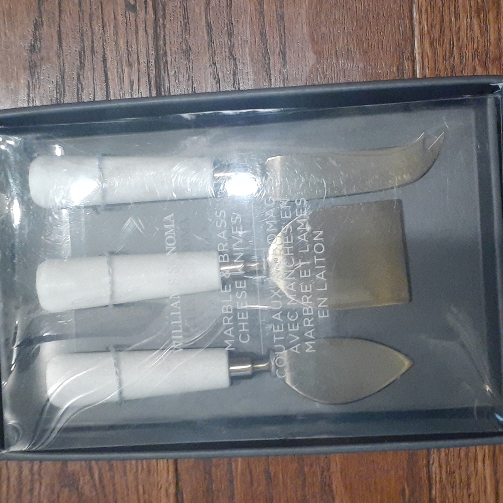 Williams Sonoma marble and brass cheese knives